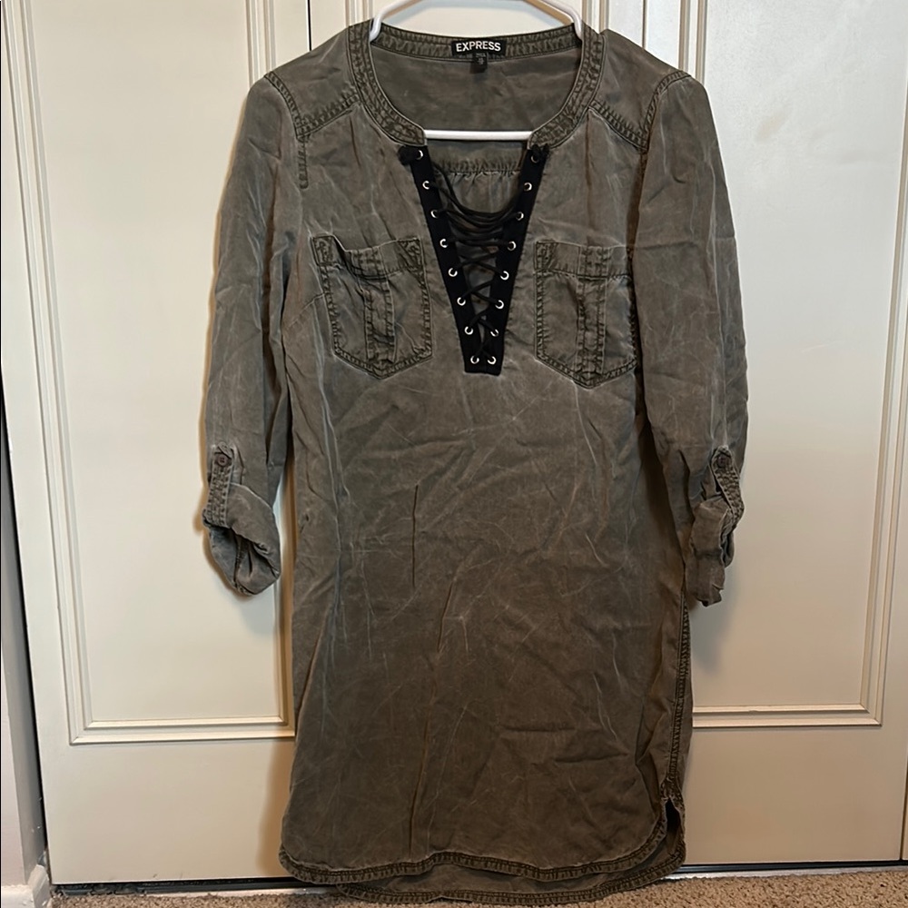 Express Olive Green Lace-Up Tunic